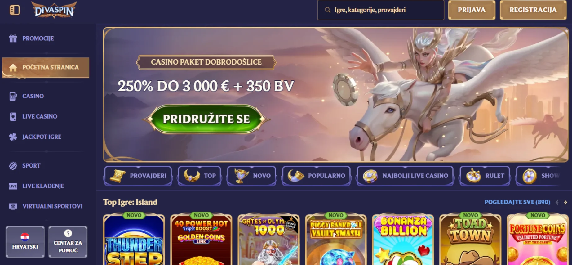 DivaSpin Casino Screen