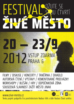 Pokud ještě nemáte plány na sobotu 22.09.2012, udělejte si volno a připravte se strávit celý den ve víru městských akcí, které pořádá Auto*Mat pod názvem &ldquo;Zažít město jinak&rdquo;. Tahle skvělá akce vám už posedmé přináší do víc jak dvaceti pražských čtvrtí život, pohodu, skvělé akce, dobrou náladu a hlavně - příklad, jak by život v Praze mohl vypadat.
Letošním podtitulem Zažít město jinak je „Poznej souseda – sdílejte společný prostor a inspirujte se navzájem“, vydejte se proto se svými sousedy ven před barák a společně objevte, co si pro vás dobrovolníci ze všech koutů Prahy připravili! A pokud svoje sousedy neznáte, nevadí, máte jedinečnou šanci je poznat!
urbanACT si ve spolupráci s reSITE, COLL COLL, Alfréd ve dvoře a BIO OKO připravil program na téma &ldquo;Ulice: o strom více. Jak na to na Praze 7?&rdquo;, v jehož rámci uvidíte přednášku Marie Davidové a Krištofa Hanzlíka o městě, budete moci shlédnout film Urbanized nebo si jenom odpočinout v ulici Františka Křížka na paletách. 
V rámci Zažít město jinak tady taky najdete výtvarnou dílnu Tadyto, tančírnu, občestvení od Vývařovny a další! Nenechte si ujít!
A pokud vám sobota přijde krátká, vydejte se do Dejvic, kde se koná druhý ročník partnerského festivalu Živé město! 
Více informací na webu Auto*matu, Zažít město jinak, Živé město a samozřejmě reSITE! Těšte se spolu s námi!